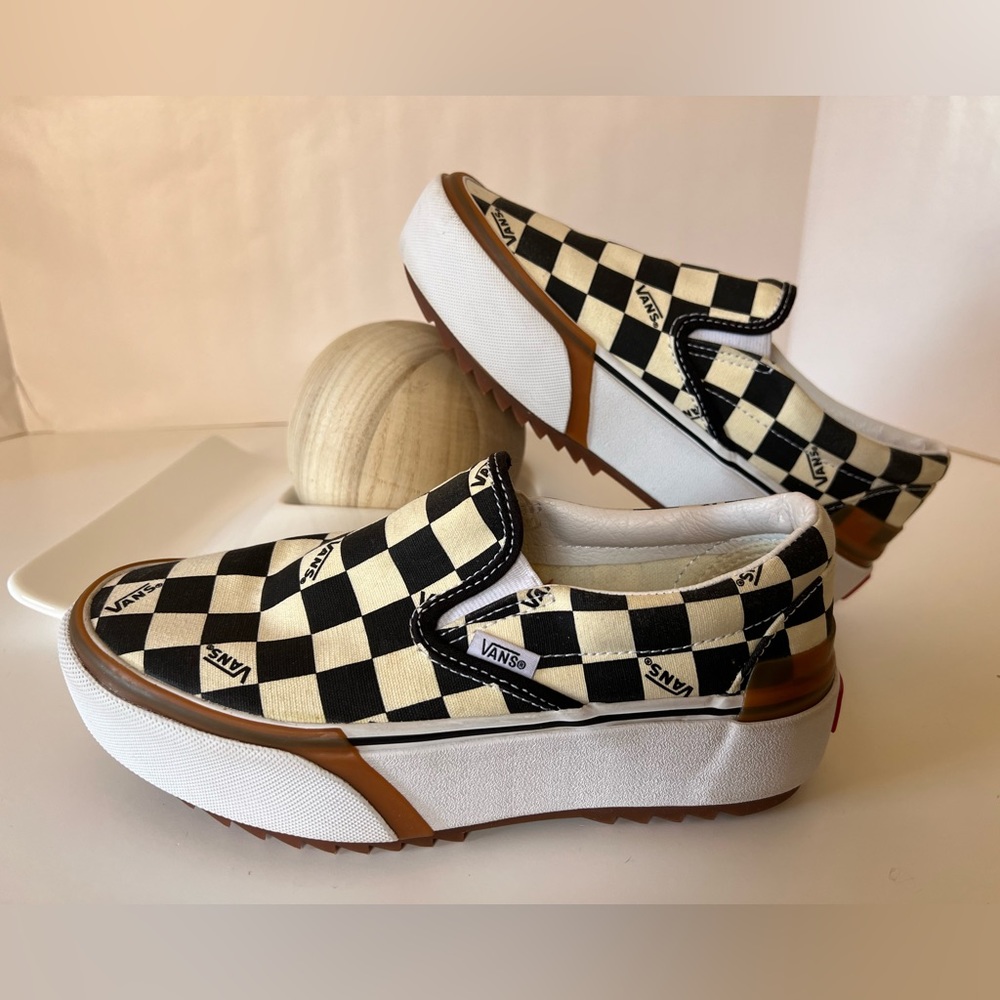 Vans Unisex Classic Slip-On Stacked 'Checkerboard'  Womens 7 or Men’s 5.5